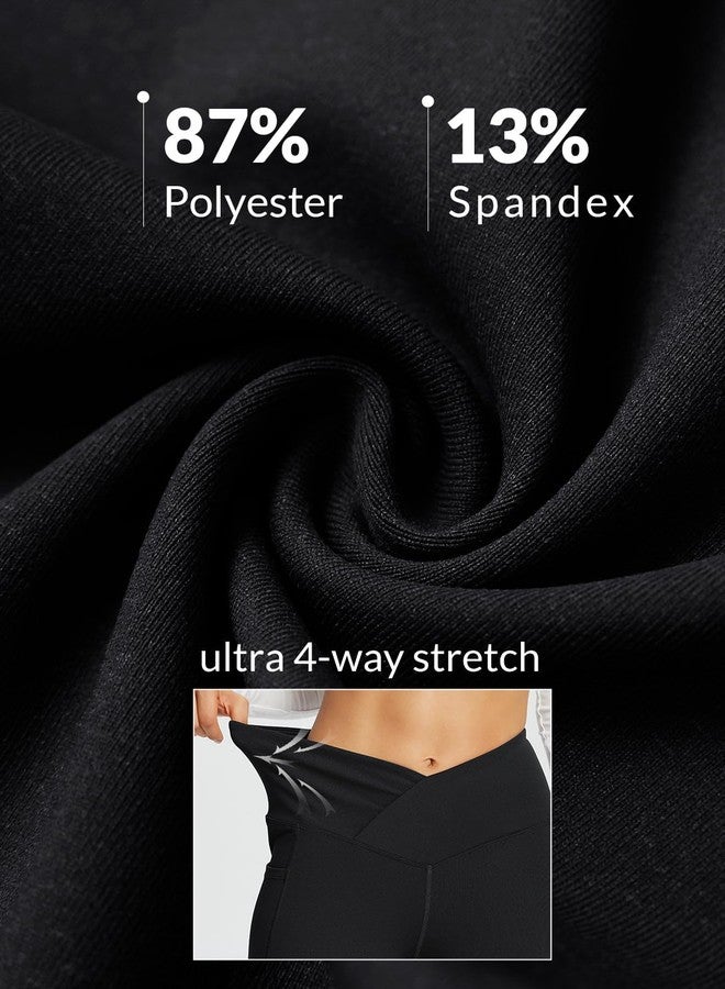 baleaf Women's Flare Leggings with Pockets Crossover Flared High Waist Petite Yoga Pants Tummy Control Bootcut Leggings Black 29" M - Image 5